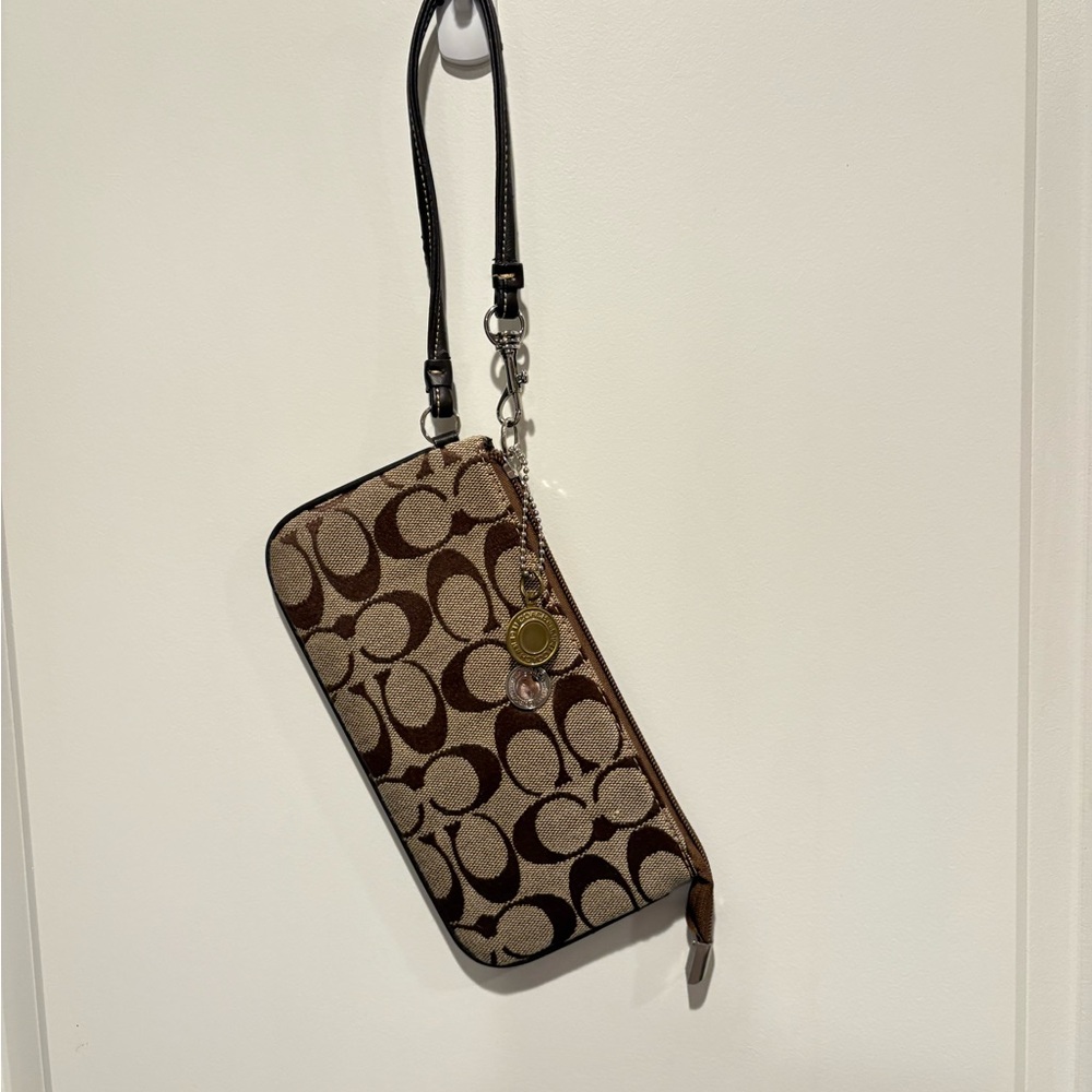 Coach Tan and Brown Signature Wristlet